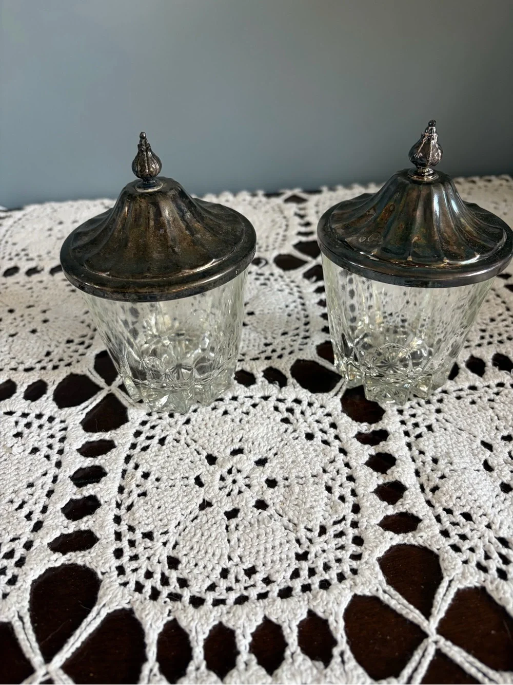 Vintage Glass Sugar Canister with Silver-Tone Lid - Set of 2